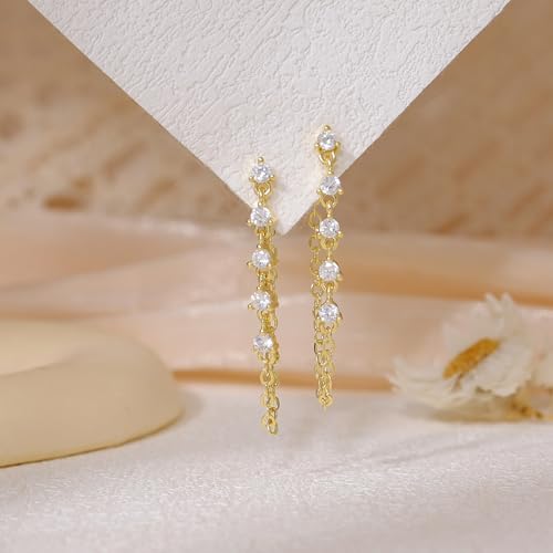 Dangle Earrings for Women, Dainty CZ Drop Earring 14K Gold Plated Long Chain Earring Cute Gold Earrings for Wonen Trendy Hypoallergenic Formal Prom Gold Jewelry Womens4