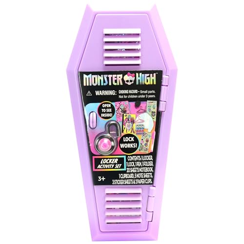 Tara Toy Monster High: Design Activity Locker - Doodle & Decorate, Lavender Coffin-Shaped Storage Case w/Lock, Mini Stationary Supplies & Notebook, Kids 3+