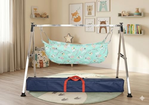 Stainless Steel Baby Ghodiya Cradle with Swing & Carry Bag