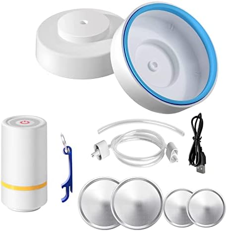 Electric Mason Jar Vacuum Sealer, Vacuum Sealer Can Opener Silicone Hose Connector for Regular Mouth and Wide Mouth Food Cans, Jar Vacuum Sealer with Electric Vacuum Pump and Jar Lids for Food Storage