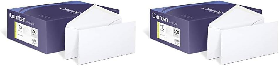 Columbian Sobres Columbian #10, sello engomado, negocios ejecutivos, 4-18 x 9-12 pulgadas, blanco, 500 por caja (CO125) (paquete de 2)