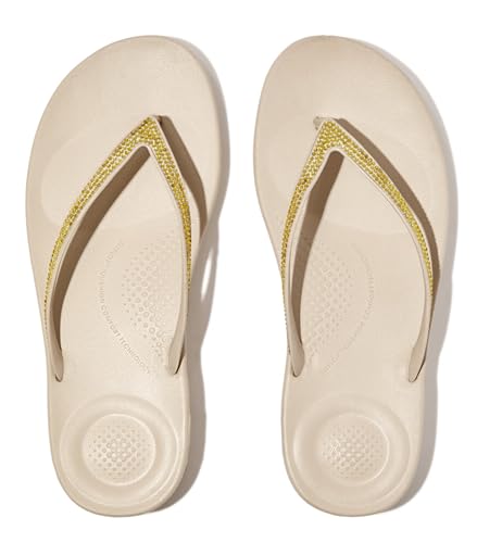 Image of FitFlop Womens iQushion Sparkle Ergonomic Flip Flops for Walking, Lightweight Waterproof Cushioned Thong Sandals for Women with Non Slip Bottom and Arch Support | Lightweight Waterproof Walking Sandals w /Cushioned Comfort & Arch Support