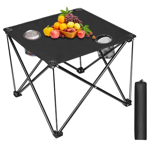 Image of Zorpupoa Folding Camping Table, 600D Oxford Portable Picnic Tables Lightweight Folding Table Beach Table with 2 Cup Holder for BBQ Outdoor Fishing Beach Picnic and Outdoor Activities