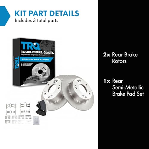 Image of TRQ Rear Brake Pad and Rotor Set Semi Metallic Solid Rotors | For 2004-2008 Acura TSX 2003-2007 Honda Accord