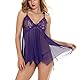ONGASOFT Dessous Damen Sexy Unterwäsche Öffnen Zurück Sleepwear Tiefer V-Ausschnitt Mit Tanga Spitze Babydoll Negligees Kleid, Violett