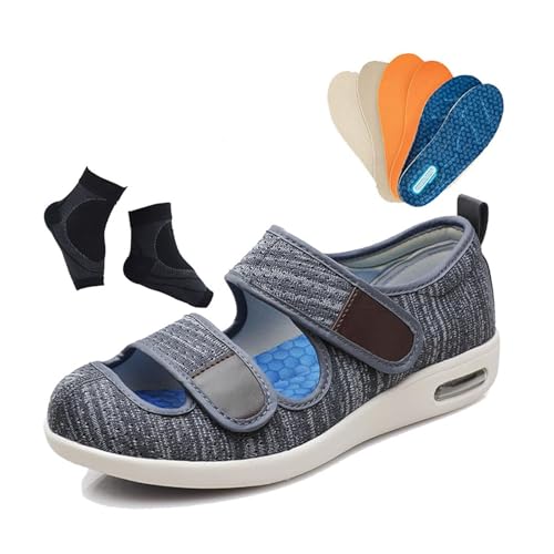 Men's Adjustable Edema Swollen Shoes, Mens Stylish Summer Breathable Diabetic Orthopedic Shoes, Comfy Easy Close Fattening and Widening Slippers, for Elderly Diabetic Plantar Fasciitis