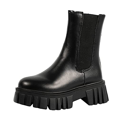 Bottines mi-hautes simili cuir noir pour marcher sans douleur grâce au talon carré en taille 40