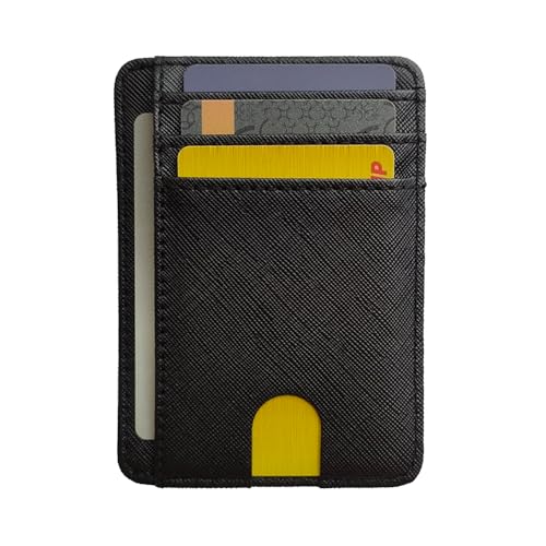 Slim Front Pocket Minimalist RFID Blocking Leather Wallets for Men and Women, Lightweight, Includes Card Holders - Cross Black