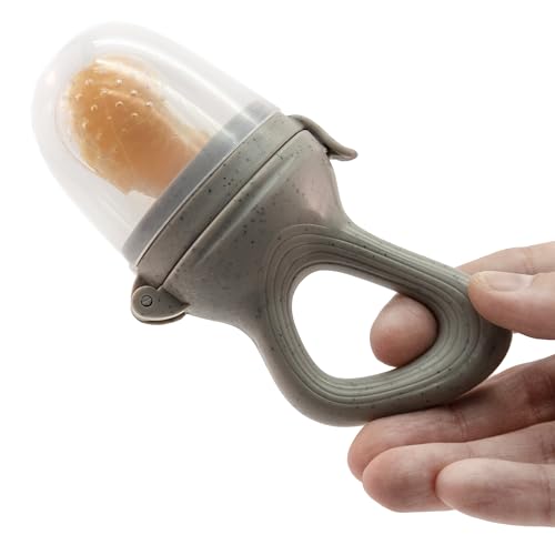 BABYZOCO Chupete fruta bebe, Chupete rellenar con fruta, Mordedor bebe, chupe antiahogo, chupete de dentición para bebe, Tetina silicona, Sin BPA, Apto para Bebés de 3 a 6 mese, Gris