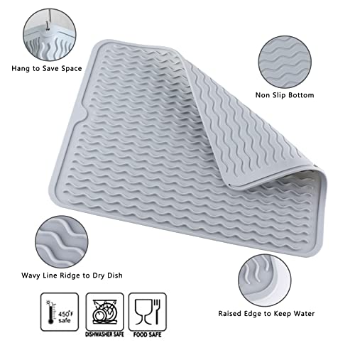 Image of Silicon Dish Drying Mat, Heat Resistant Drying Mat for Kitchen Counter, Sink,Refrigerator or Drawer liner, Large Kitchen Drying Mat (12 inch x 16 inch, GREY)