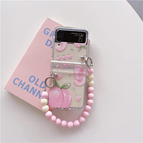Caseverse Cute Flower Case For Samsung Galaxy Z Flip 4 5G With Strap, Transparent Hard Pc Fruit Peach Phone Case For Girls For Galaxy Z Flip 4 #TOP1