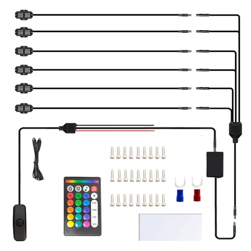 6PCS LED Rock Light Kits Fit for Jeep SUV ATV UTV Truck Car Boat Cart, APP and Remote Control RGB Light Strips, 16 Million Colors Music Sync Underglow Light, IP68 (6pcs with 24key Remote