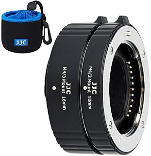 JJC M4/3 Mount AF TTL Auto Focus Extension Tube 10MM/16MM for Olympus OM-1 E-M5 III E-M1X E-M10 III E-PL9 E-PL8 E-PL7 Panasonic G95 G90 G9 GH5 GX9 GX85 DSLR Cameras - Body & Rear Lens Cap Pouch Set