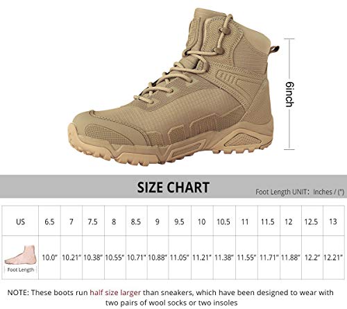 FREE SOLDIER Men’s Waterproof Hiking Boots 6 Inches Lightweight Work Boots Military Tactical Boots Durable Combat Boots(Tan,9.5)