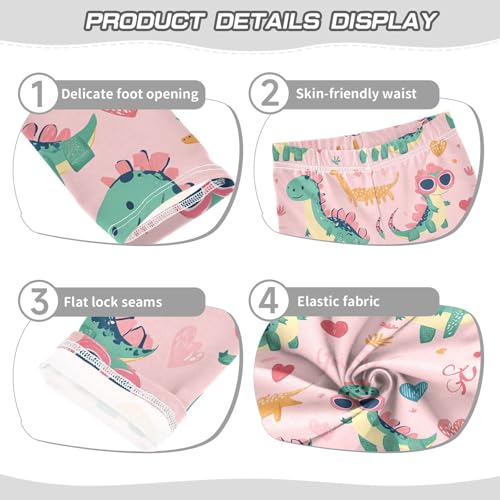Wusikd Cute Dinosaurs Glasses Girls' Leggings Toddler Doodles Hearts Kids Yoga Pants Dance Active Tights 4T3