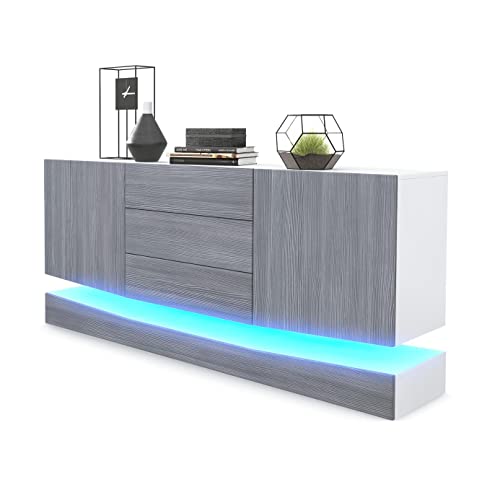 Vladon Sideboard City, Blanc Mat/avola-Anthracite y Compris LED - Commode Moderne pour Votre Salon...
