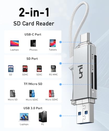 SD Card Reader, uni High-Speed USB C to Micro SD Card Adapter USB 3.0 Dual Slots, Memory Card Reader for SD/Micro SD/SDHC/SDXC/MMC, Compatible with MacBook Pro/Air, Chromebook, Android Galaxy - Silver - Thumbnail 5
