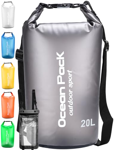 Henrycares Bolsa Estanca Impermeable 20L 10L 5L, Dry Bag Mochila Estanca con Bolsa Seca para Teléfono y Correa para el Hombro Ajustable Incluida, Ideal para Kavak, Buceo, Paddle Surf, Playa