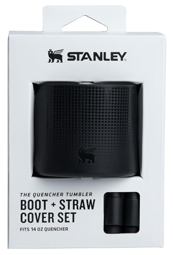 Image of Stanley Quencher Boot and Straw Cover Cap | Anti-Slip Silicone Protector for 14 oz Tumbler with Handle | Accessory Set for Stainless Steel Drinking Cup | BPA-Free | Black 2.0