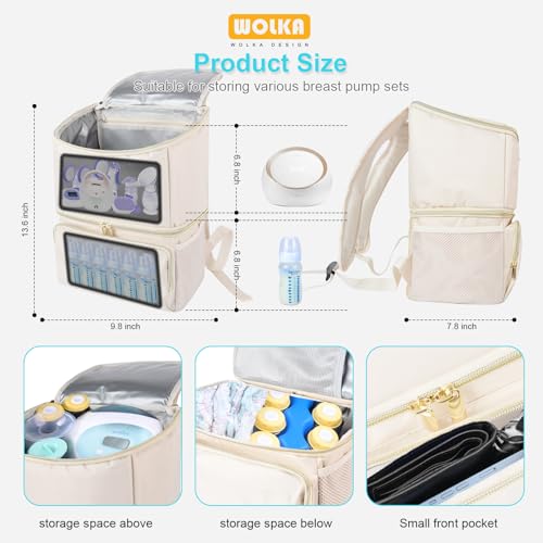 Wolka Breast Pump Bag With Dual Insulated Compartments & Removable Divider,Breast Milk Cooler Travel Bacpak With 50 Cans Capacity,Fit Most Breast Pumps Like Medela, Spectra S1,S2 thumb #1