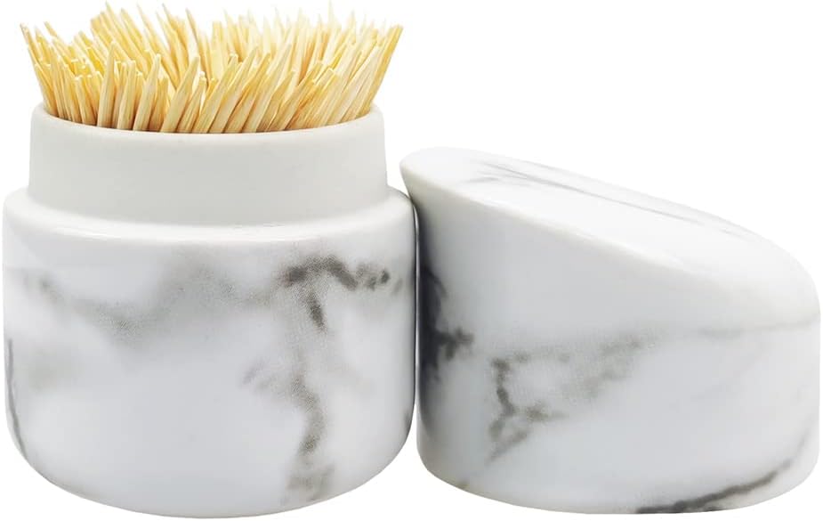 Nordic Creative Toothpick Holder Toothpick Box, Ceramic Home Living Room Cotton Swab Storage Tank, Marbled Toothpick Bucket.