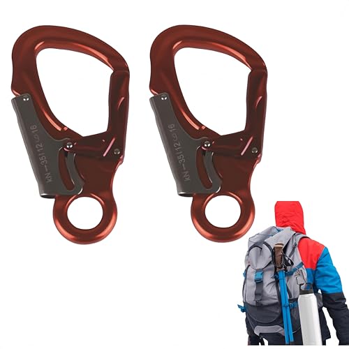 カラビナ 35KN 航空アルミ 7075 超軽合金 防脱落双ロック 耐磨コーティング 防錆処理 小型コンパクト クイックリリース キーホルダー両用 2 個セット 登山 キャンプ ハイキング 日常使用 (レッド)