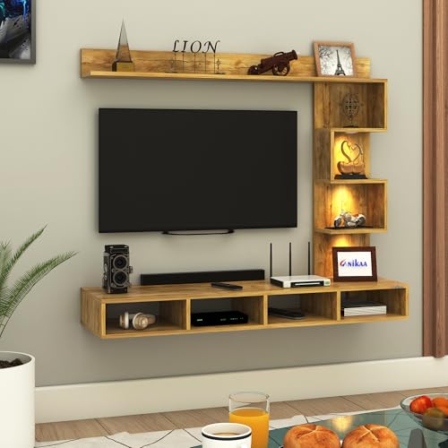 Image of Anikaa Laura Engineered Wood Wall Mount TV Unit LED Light TV Cabinet Wall TV Stand - (Giantwood) (Ideal for 43 Inch)(D.I.Y)