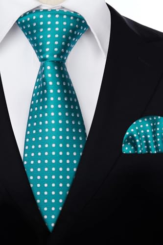 Image of HISDERN Polka Dot Ties for Men Classic Silk Ties and Pocket Square Formal Business Necktie Handkerchief Wedding Party