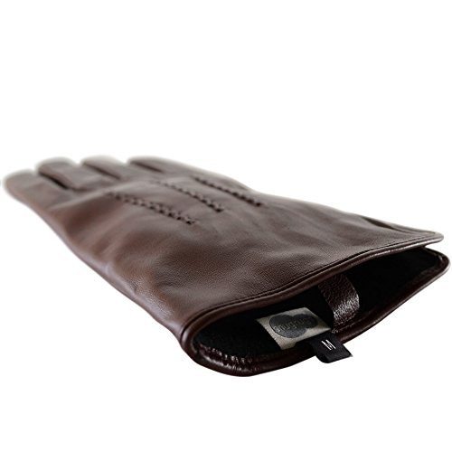 Mens Premium Soft Leather Glove with 3 Point Stitch and Warm Fleece Lining - Brown - X-Large (10