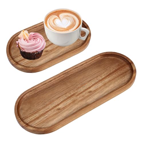 2 Pièces Plateau Décoratif Oval en Bois, 28.5 × 10.5 cm/19 × 10.5 cm, Plateau de Service pour Café, Bars, Restaurants, Desserts, Fruits, Gâteaux, Bougies