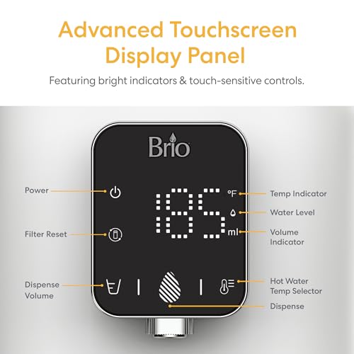 Image of Brio SIMPL Countertop Water Dispenser, 3 Stage Water Filter & Adjustable Instant Hot Water | Easy Access Refillable 2.5L Tank | Tall 8.5 inch Dispense Height, LED Touch Controls, White