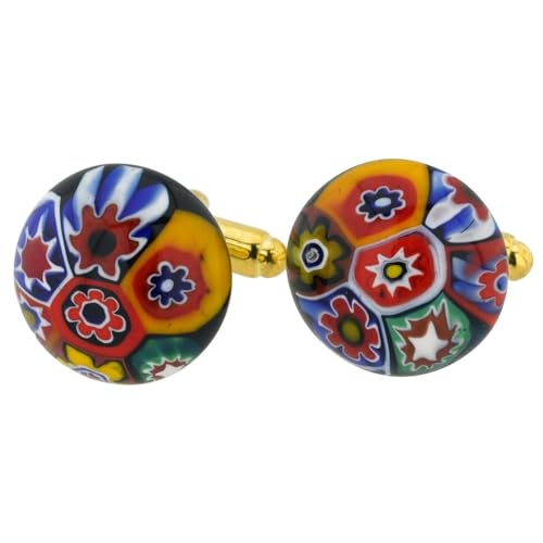 Mancuernillas de Vidrio Murano Millefiori para Hombre 5/8 pulg miniatura 1