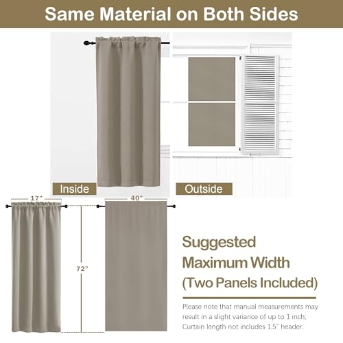 Image of Stone Blackout Curtains for Bedroom 72 Inch Length 2 Panels Set, Solid Thermal Insulated Energy Saving Window Curtains for Living Room, Dual Rod Pocket Window Drapes, 2x40Wx72L Inches