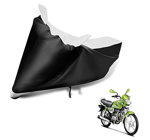Image of Auto Hub Bike Cover Compatible with Hero Hf Deluxe with Mirror Pocket, Dustproof, Heat Resistant, Triple Stitched, Hf Deluxe Bike Cover- Black, White