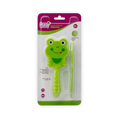 BeeBaby-Soft-Brush-and-Comb-Set-for-Newborn-Babies-Frog-Shape-Green
