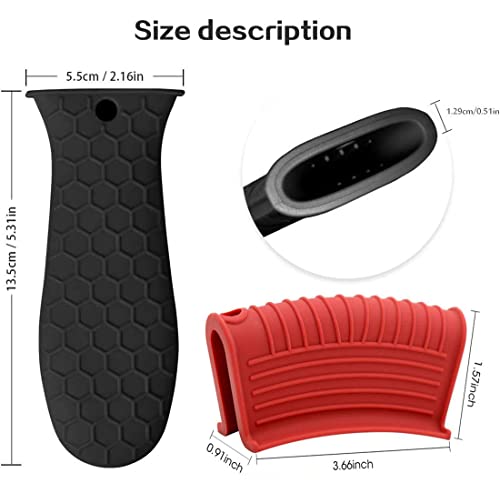 4 عبوات من حامل مقبض ساخن من السيليكون، حافظة حامل وعاء سيليكون غير قابلة للانزلاق، اغطية مقابض من الحديد الزهر، مجموعة حوامل مقابض مساعدة، مقبض اواني طهي مقاوم للحرارة من الحديد الزهر من ريف اتش كيو