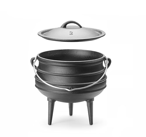 HENDI Gusseisen Topf, auf 3 Füßen, mit Hebel, mit Deckel, für Potjiekos, für die Verwendung am offenen Feuer, Potjie, Hexenkessel, Dutch Oven, 6L, ø245x(H)280mm, Schwarz