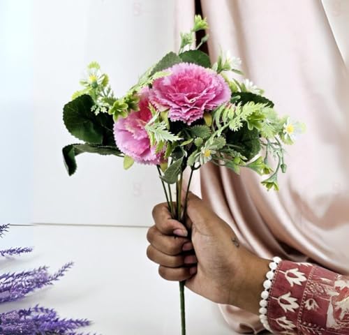 Image of SATYAM KRAFT 1 Bunch Artificial Carnation Flower Stick for Home Decor, Bedroom, Living Room, Balcony, Office Desk, Wedding, Marriage Decoration, Gift, Festival, Shelf & Corner Decoration (Shaded Pink)