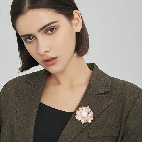 Image of GBAHFY Crystal Pearl Flower Brooches Pins Fashion Beautiful Created Floral Brooch Good Idea for Party Dance Wedding Banquet for Elegant Women