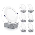 ECOELER 6 Inch Ultra-Thin LED Recessed Ceiling Light with Junction Box, 12W 4000K Cool White, 1100Lm High Brightness, Dimmable Canless Wafer Downlight, ETL&FCC Listed, 6 Pack
