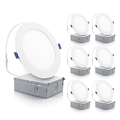 ECOELER 6 Inch Ultra-Thin LED Recessed Ceiling Light with Junction Box, 12W 4000K Cool White, 1100Lm High Brightness, Dimmable Canless Wafer Downlight, ETL&FCC Listed, 6 Pack