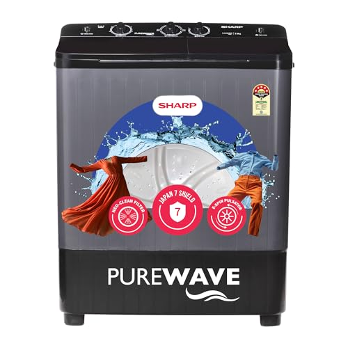Image of SHARP 7 kg, 5 star with E-Spin Pulsator,Semi-Automatic Top Loading Washing Machine, 1300 RPM (ES-SD70NB-PS, Steel Grey, Pure Wave)