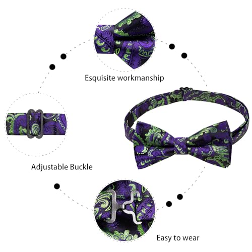 Image of Dubulle Mens Paisley Striped Bowtie Set Pre-tied Bowtie for Men and Pocket Square Set Wedding Business