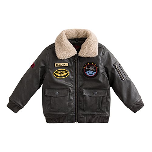 marc janie Boys Girls' Leather Military Flight Bomber Aviator Jacket with Removable Faux Fur Collar 24 Months Black Gray 70125