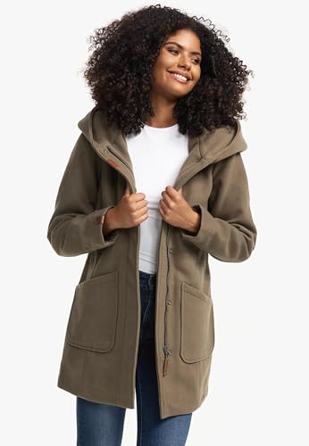 MARIKOO Abrigo para mujer con aspecto de abrigo de lana, cálido trench impermeable con capucha Maikoo XS-5XL, M - imagen 3