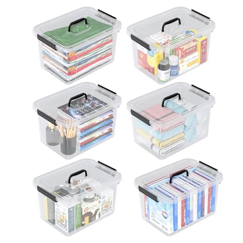 EudokkyNA Juego de 6 cajas transparentes de 10 litros con asas, cajas pequeñas de almacenamiento de plástico