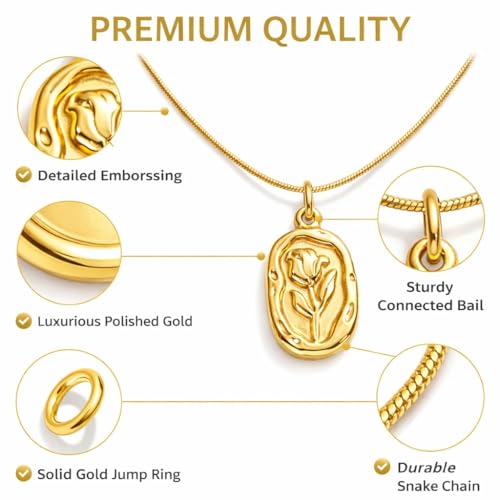 Image of MEENAZ Gold Plated Pendant Necklace for Woman | Anti Tarnish Stainless Steel Floral Locket Chain | Stylish Jewellery for Women | Fashion Chains for Women | Stainless Steel Jewelry Waterproof -174