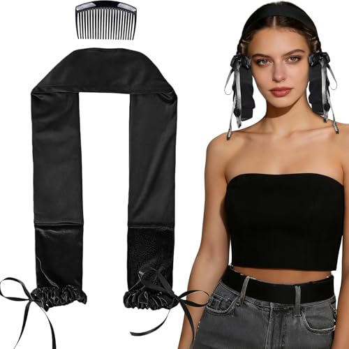 Sleepie tie Heatless Curling Scrunchie Overnight Blowout Sleep Hair Tie Heatless Hair Curler Damage-Free for Sleeping Soft Rollers for Overnight No-Heat Curls Long Hair To Sleep(Black)