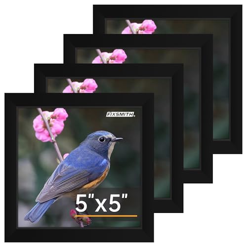 FIXSMITH 5x5 Picture Frame Set of 4 5x5 Photo Frames with HD Plexiglass for Wall Hanging or Tabletop Display Black