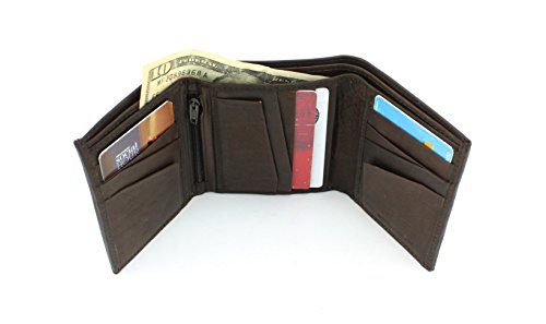 Leather Impressions Trifold Wallet For Men - Top Grain leather Mens Wallet with 12 card slots, a zipper,1 ID Window & 2 cash slots - Precisely stitched Men's Wallet with a Gift box (Brown)4